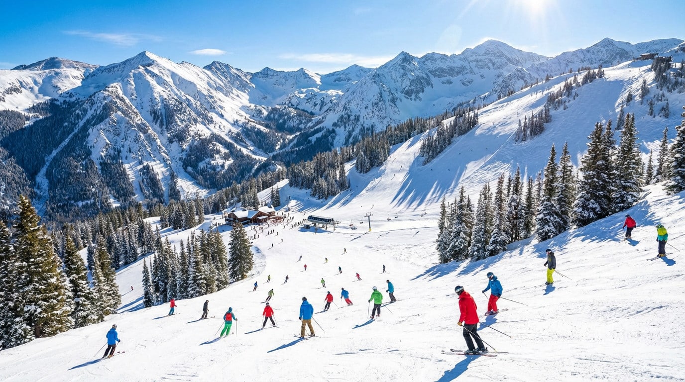 vibrant ski day colorado mountain resort